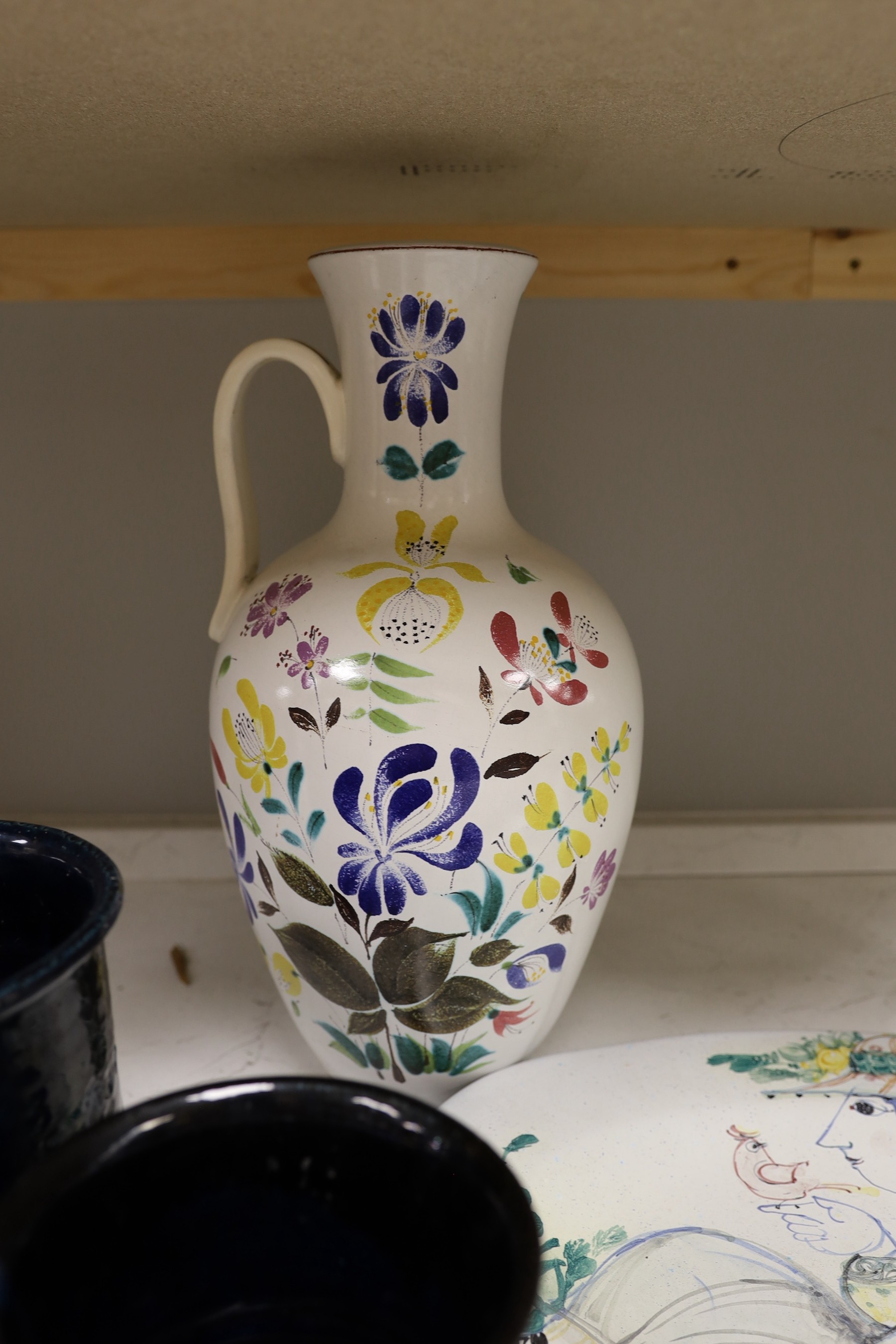 A group of Stig Lindberg and Bjorn Wiimblad ceramics including Gustavsberg. Tallest piece 41cm